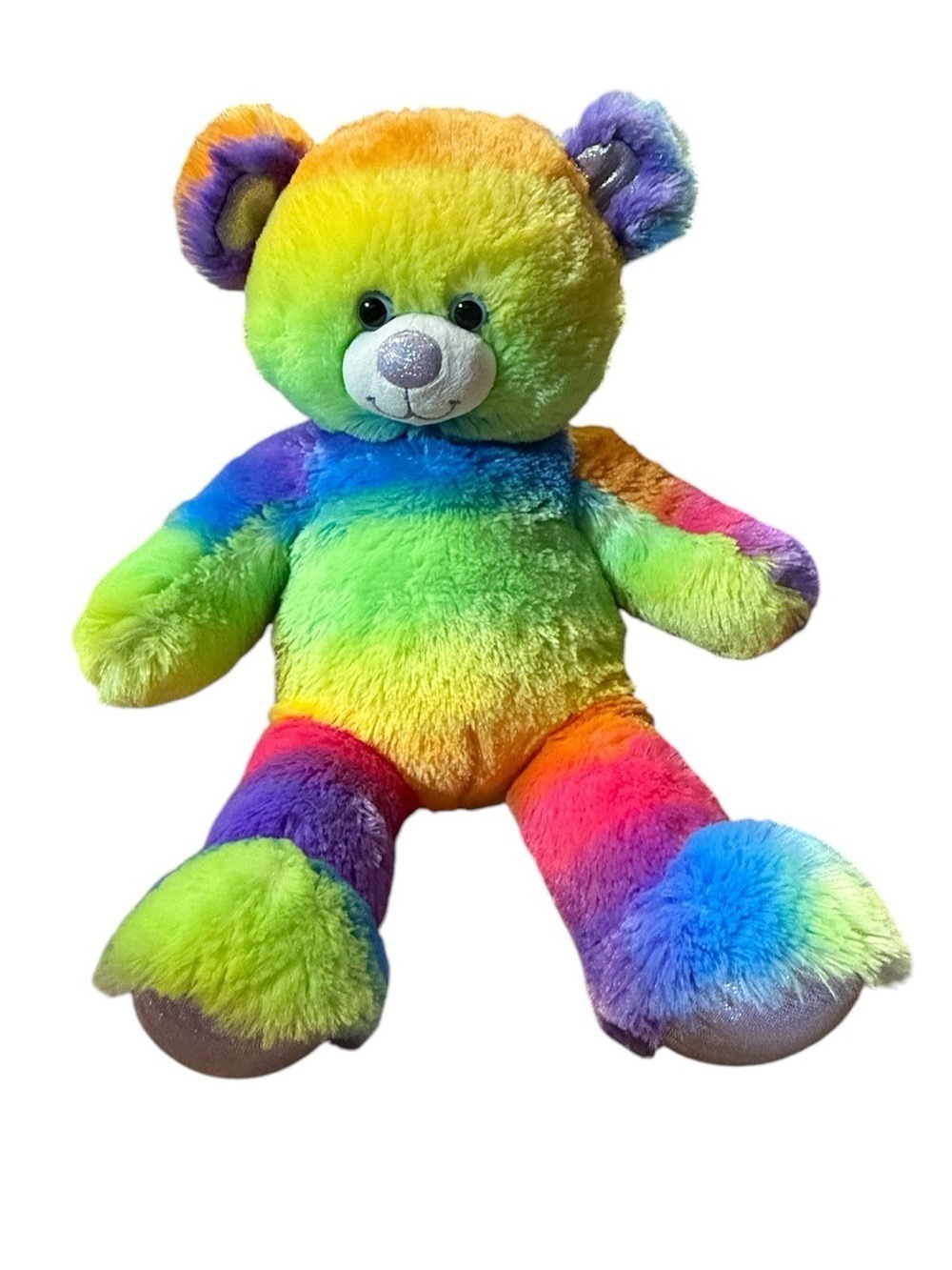 Build-A-Bear Rainbow Sparkle Plush Teddy Bear- Multicolor Bright Fur